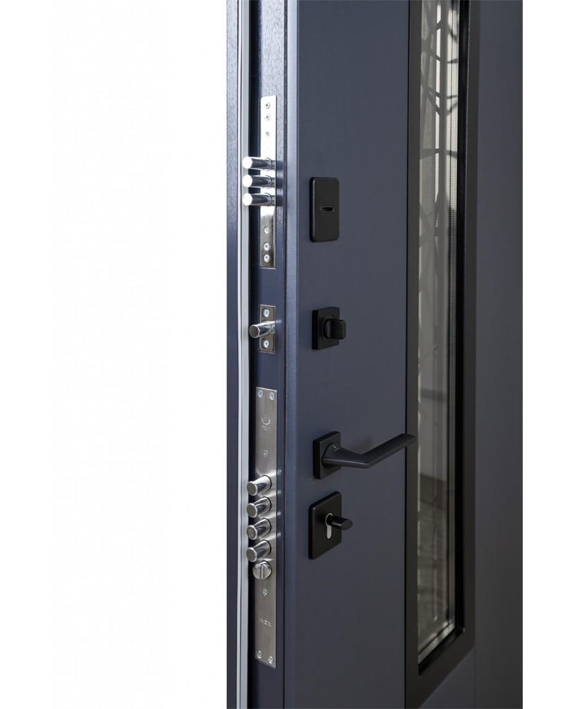 Вхідні двері з терморозривом модель Olimpia Glass (Колір Антрацит/Біла)комплектація Bionica 2 Abwehr Steel Doors Expert (LP3)