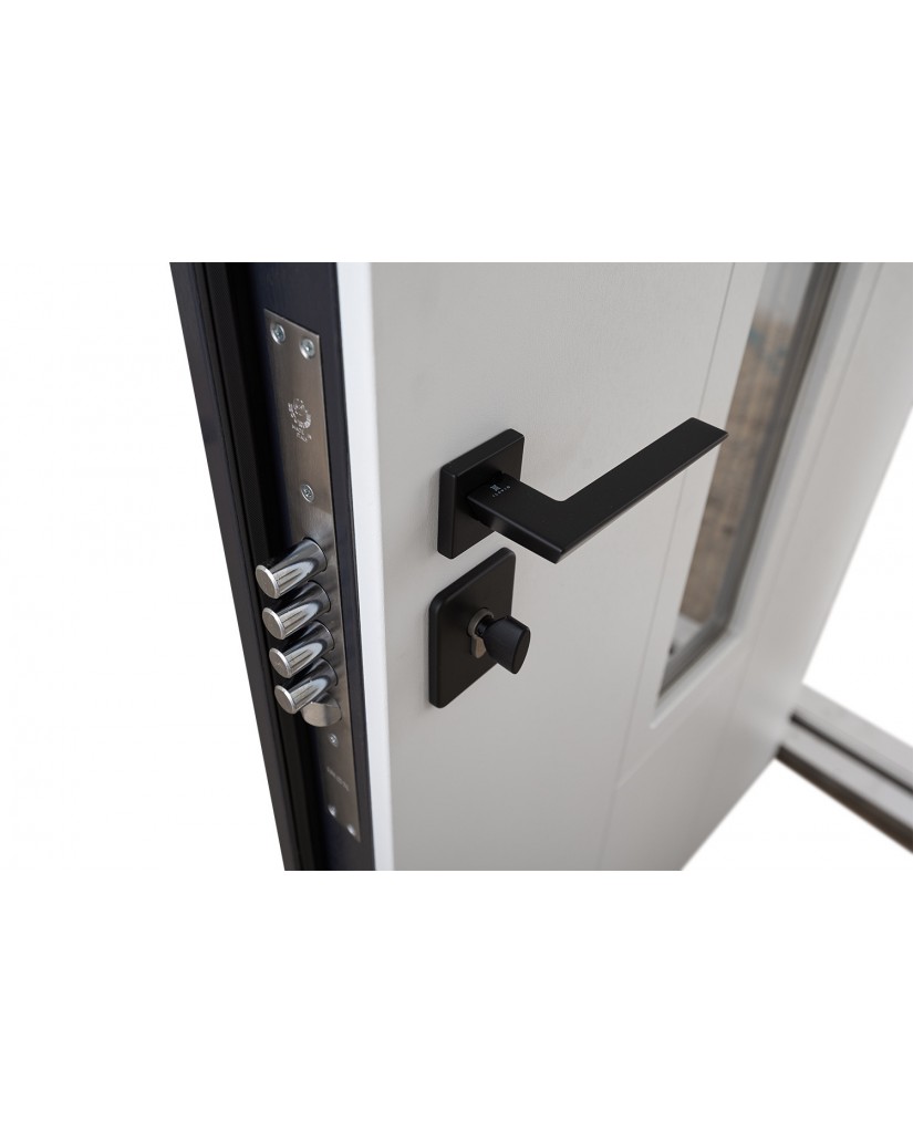 Вхідні двері з терморозривом модель Olimpia Glass (Колір Антрацит/Біла)комплектація Bionica 2 Abwehr Steel Doors Expert (LP3)